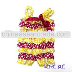 Baby Girl Yellow Chevron Hot Pink Polka Dots Satin Petti Romper Strap Bow NB-3Y