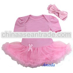 Baby Girls Light Pink Tutu Bodysuit Romper Pettiskirt Bow Headband 2pcs 0-18M
