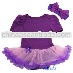Baby Girls Purple Light Pink Tutu Bodysuit Romper Pettiskirt Bow Headband 0-18M