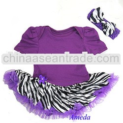 Baby Girls Purple Zebra Bodysuit Romper Pettiskirt Tutu Bow Headband 2pcs 0-18M
