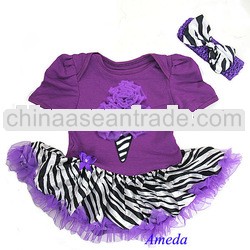 Baby Girls Purple Zebra Ice Cream Bodysuit Romper Pettiskirt Bow Headband 0-18M