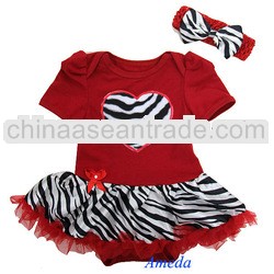 Baby Girls Red Zebra Heart Tutu Bodysuit Romper Pettiskirt Headband 2pcs 0-18M
