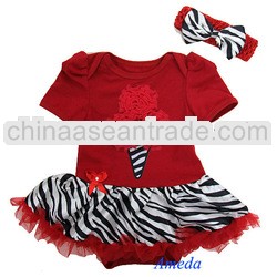 Baby Girls Red Zebra Ice Cream Tutu Bodysuit Romper Pettiskirt Headband 2pc 0-18M