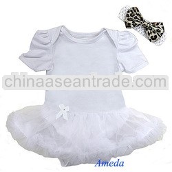 Baby Girls White Tutu Bodysuit Romper Pettiskirt Leopard Bow Headband 2pcs 0-18M