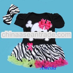 Baby Halloween Skull Pirate Rainbow Zebra Bodysuit Romper Pettiskirt Tutu 0-18M