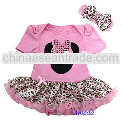 Baby Light Pink Leopard Minnie Mouse Bodysuit Romper Pettiskirt Headband 2pcs 0-12M