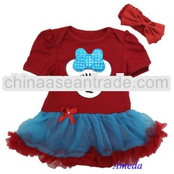 Baby Minnie Mouse Thing 2 Red Blue Bodysuit Jumpsuit Pettiskirt Tutu Bow NB-18M