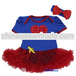 Baby Royal Blue Red Rosettes Heart Bodysuit Pettiskirt and Headband NB-18M