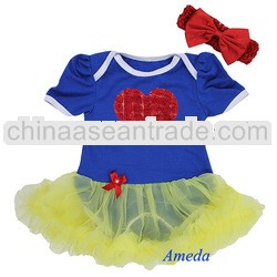 Baby Royal Blue Yellow Red Rosettes Heart Bodysuit Pettiskirt and Headband NB-18M