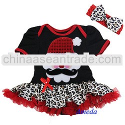 Baby Xmas Mustache Santa Leopard Bodysuit Pettiskirt and Headband NB-18M