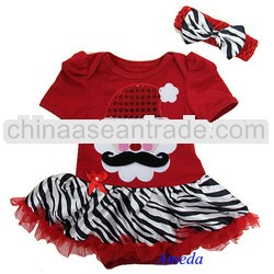 Baby Xmas Mustache Santa Red Zebra Bodysuit Pettiskirt and Headband NB-18M