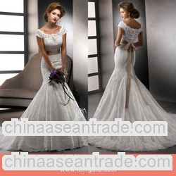 Best Selling Cap Sleeve Lace Style Sexy Mermaid Wedding Dress 2014