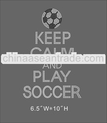 Bling Keep Calm and play soccer rhinestone iron on transfer design for T-shirt