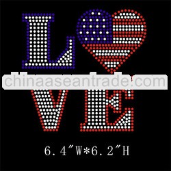 Bling Love USA hotfix rhinestone iron on transfer design for T-shirt