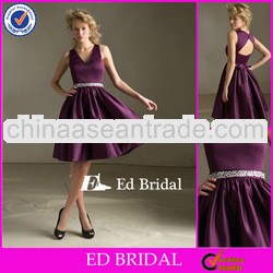 CB30 Latest Cut Out Back Crystal Sash Purple Bridesmaid Dress