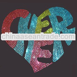 CHEER in heart shape Rhinestone Transfer hot fix motif
