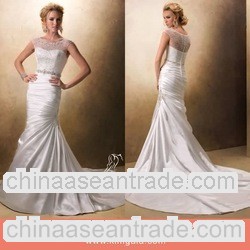 Chapel Train Beaded Satin Wedding Dresses