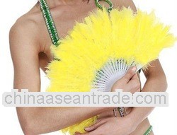 Cheap Chinese Yellow Feather Belly Dance Plastic Handle Fan