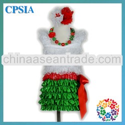 Christmas White/green/Red bow pettin dress with headb necklace baby party dresses outfit birthday dr