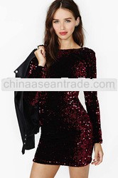 Christmas girls party dress wine sequined featuring plunging scoop back long sleeve evening gowns pa