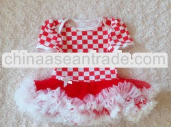 Christmas style red and white plaid cotton baby bodysuit with tutu