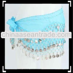 Coins Belly Dance Hip Scarf Costume Belt Acid Blue