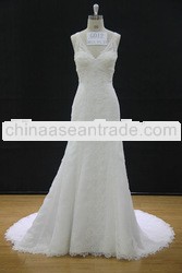 Delicate venice lace V-neck A-line wedding dress
