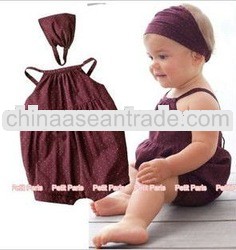 Doomagic purple baby rompers girls rompers with hair bands