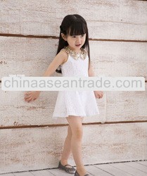 Fashion lovely girls summer princess tank sleeves petti dress with sequin collar