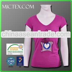 Fashional V-neck with printing Ladies' Bamboo T-shirt