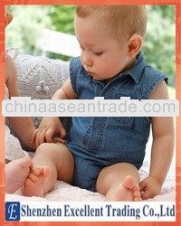 Fresh Style Blue Lapel Sleeveless Knitting Baby Boy Denim Romper