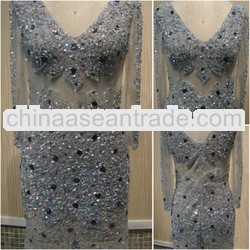 GP022 Hot Sell New Arrival sheath V-neck Sexy zipper much crystal samples of cocktail dress
