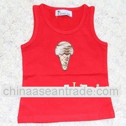 Girls Baby Boys Cotton Red Tank Top with Ice Cream