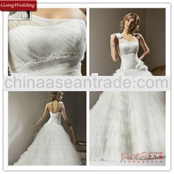 Goingwedding Fantasy one-shoulder ball gown corset top wedding dress with ruffled tulle skirt MS5045