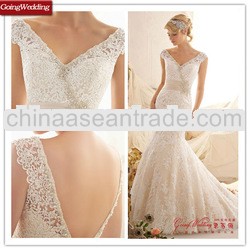 Goingwedding Off-Shoulder V-neck Sexy Low Back Lace Wedding Dress Mermaid MR062