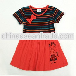 H4099#navy/salmon/green 18M-6Y Peppa pig series girl summer yarn dyed cotton dress child clothes man