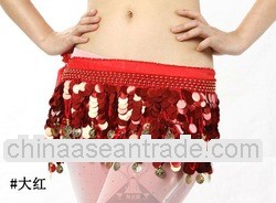 Hot Selling!Cheap Chiffon QC120 Chiffon Belly Dance Red Hip Scarf