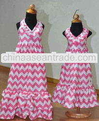 Hot and Fashion wholesale Chevron Cotton Dress for Baby Girl with ruffles