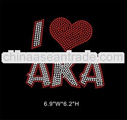 I love AKA Hot fix rhinestone iron on transfer for T-shirt