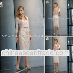 Knee length V-neckline chiffon mother of the bride