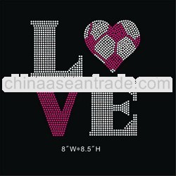 Love Soccer hot fix rhinestone iron on transfer design for T-shirt