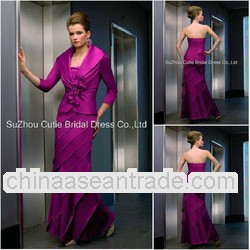 Modest purple satin mother of the bride with jacket