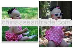 New Arrivals!! Hot Pink with White Polka Dots Baby Satin Petti Romper/Baby Rompers/Satin Rompers for