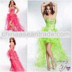 New Fashion Corset Back Beadings Ruffle Organza Short Front Long Back Prom Dress