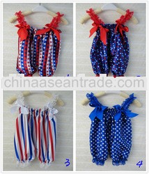 New arrive Wholesale red white and blue starts satin Knickerbockers clothing for baby girls with str
