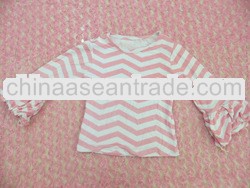 New design, 100% cotton long sleeve top with ruffles, hot sell zig zag chevron top for girls double 