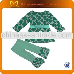 New fashion baby girl green long sleeve winter clothing set,vintage flower cotton dress with ruffle