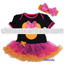 Newborn Baby Minnie Mouse Pink Orange Bodysuit Jumpsuit Pettiskirt Tutu NB-18M