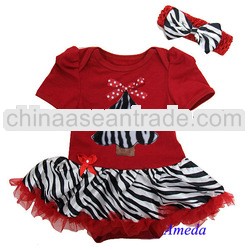 Newborn Baby Xmas Tree Bow Red Zebra Bodysuit Jumpsuit Pettiskirt Tutu NB-18M