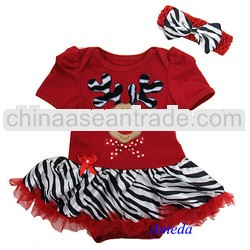 Newborn Baby Xmas Zebra Reindeer Red Bodysuit Jumpsuit Tutu Party Dress 0-12M